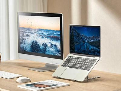 Double écran avec support pour ordinateur portable sur bureau ergonomiqu